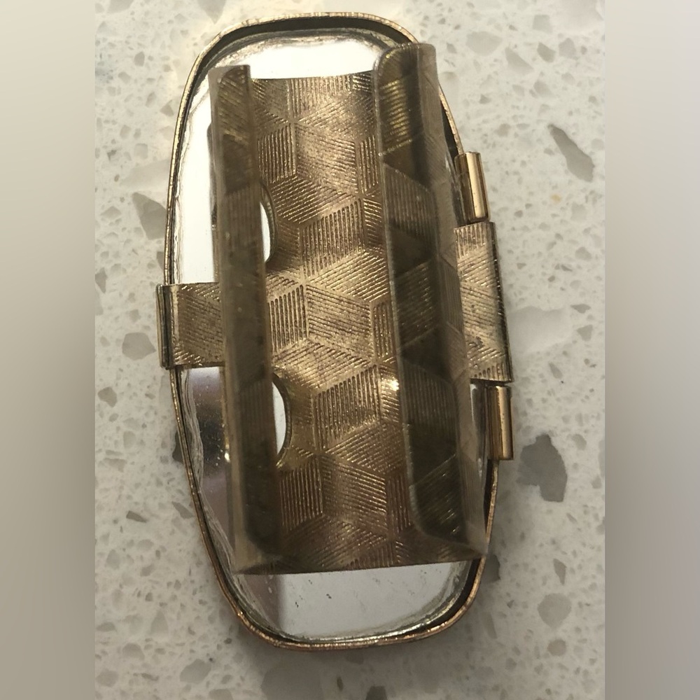 1950s Vintage Lipstick Holder with Flip up Mirror Gold Tone with Etching - Picture 3 of 6